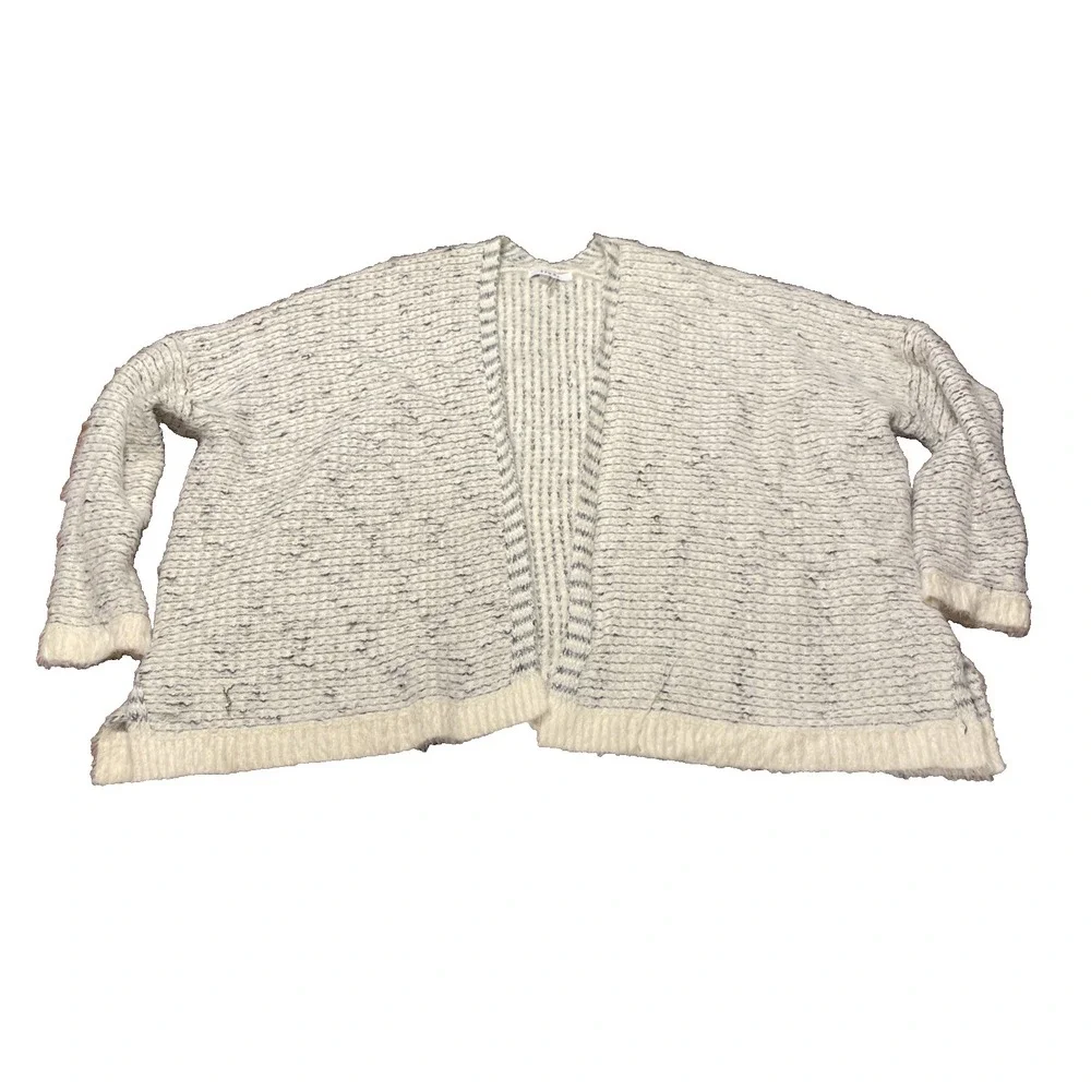 SIONI Open Front Cardigan Crop Sweater Fuzzy Drape Front Light Beige M Boxy Flow